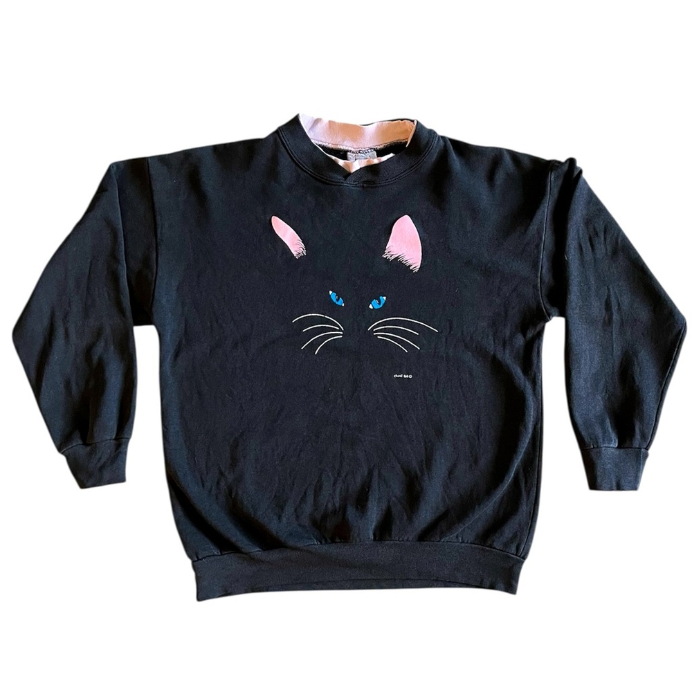 Vintage 1986 Blue-Eyed Black Cat Sweatshirt